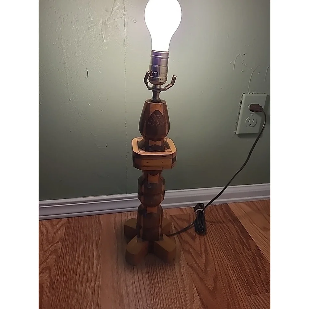 Mid Century Modern Vintage Turned Wood Tall Accent Lamp No Shade‎ Works